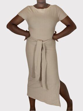 Oookies Wear Handmade Beige Camel/Tan Bodycon Midi Dress